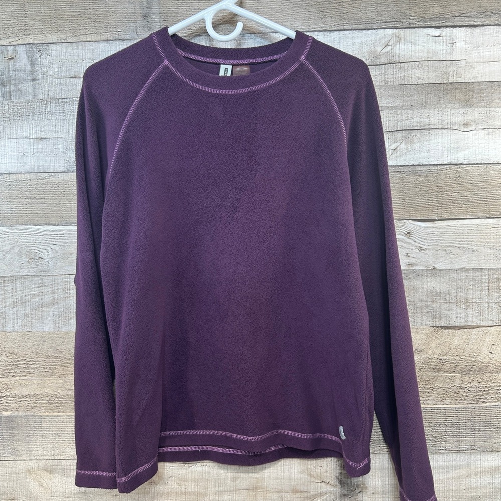 ButterFleece Womens Plum Purple Fleece Crewneck Raglan Accent Stitch Top‎ Size M